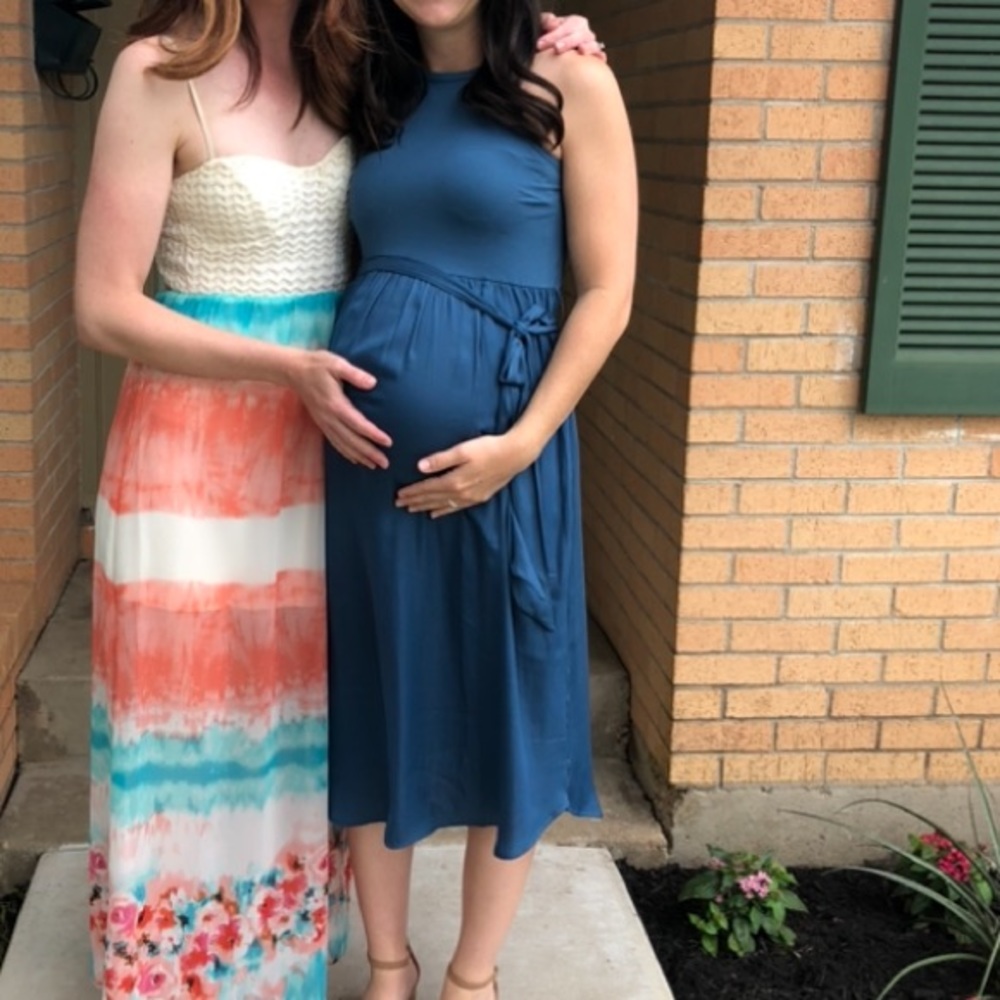 LOFT Blue Mixed Media Maternity Dress